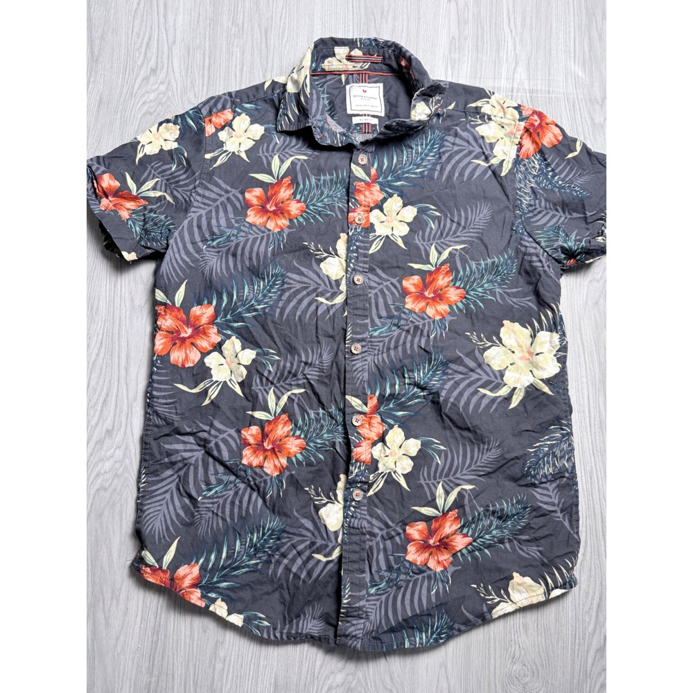Denim & Flower Ricky Singh Mens Small Slim Fit Tropical Floral Button Down Shirt